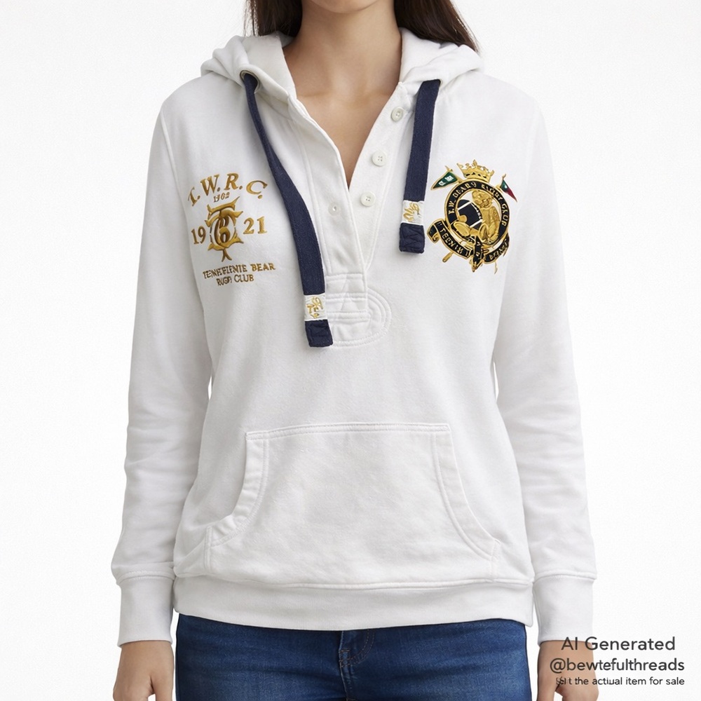 Teenie Weenie Medium White Rugby Hoodie Preppy Streetwear